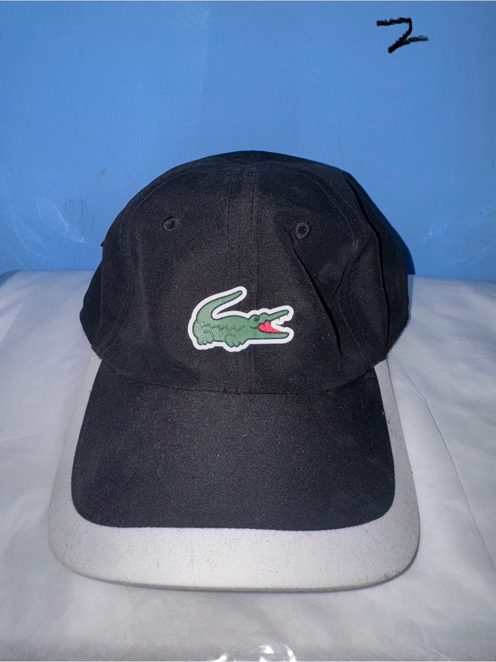 Lacoste Black Cap with Green Crocodile Patch and White Brim